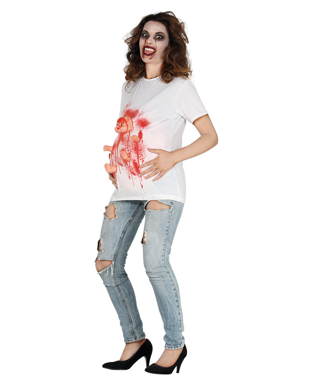 Schwangere Zombie Frau Kostümshirt für Halloween M