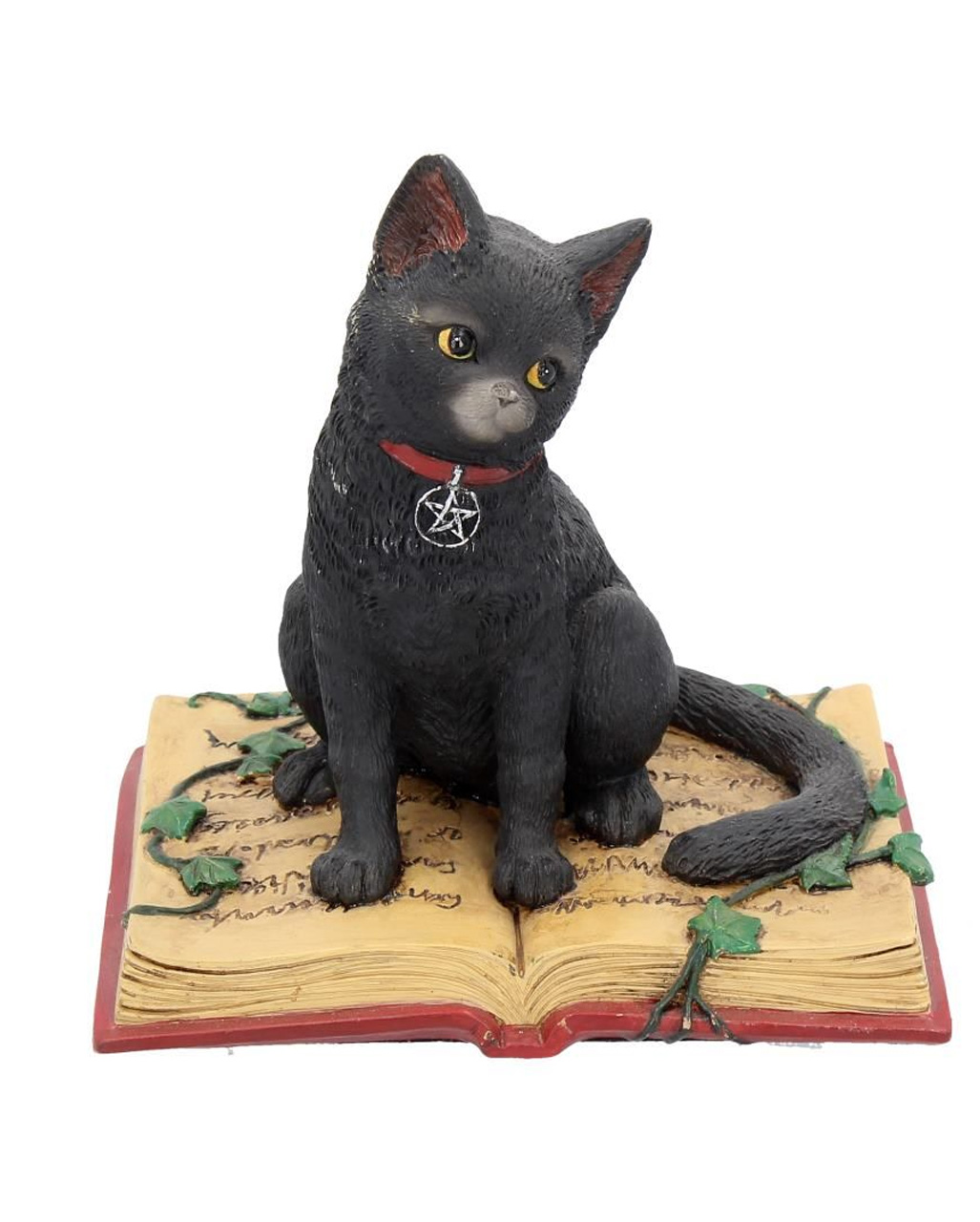 Schwarze Katze mit Hexenbuch als Deko