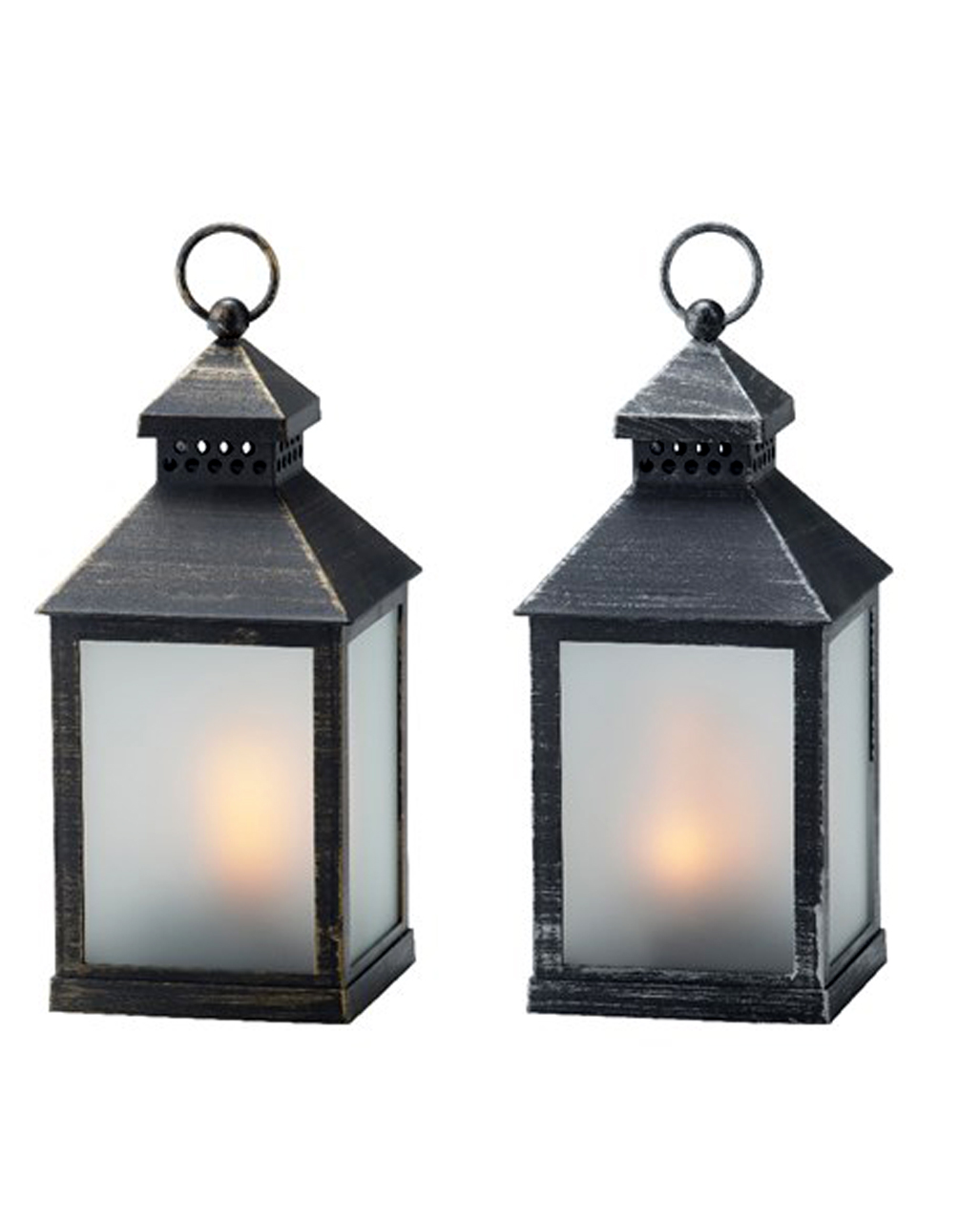 Schwarze Laterne mit LED Kerze & Timer 23cm ★