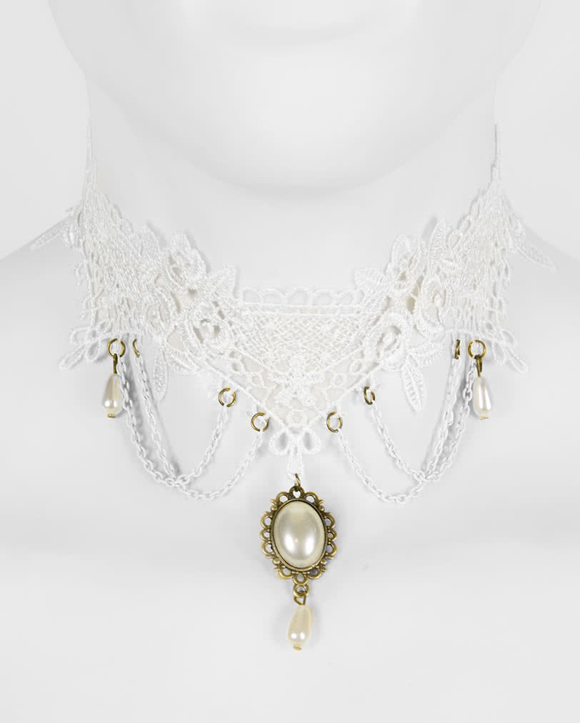 Viktorianische Halskette Weiß mit Schmuckstein  Gothic Schmuck