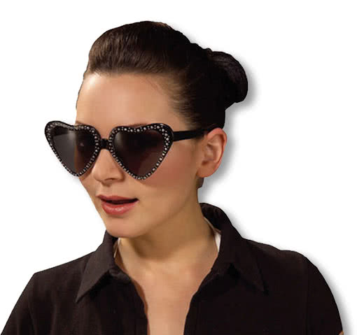 Schwarze Herz Sonnenbrille mit Glitzerrand -Herchen