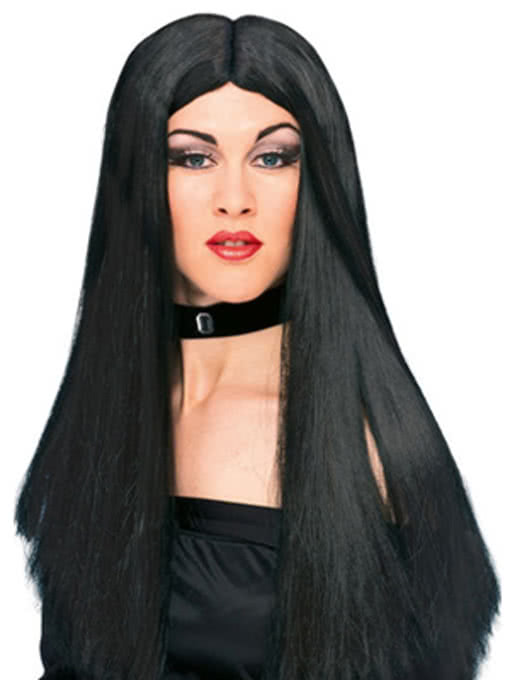 Klassische Hexenperücke schwarz   Hexenperücke mit Mittelscheitel