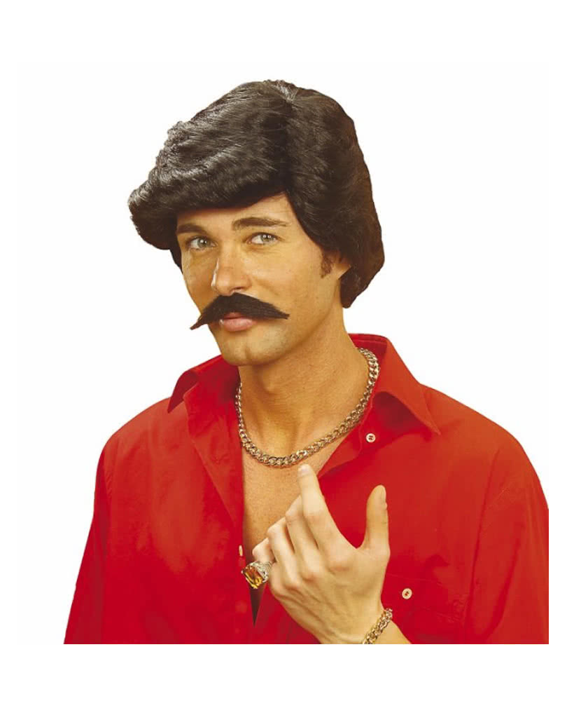 Playboy Perücke und Bart in schwarz als Herrenperücke