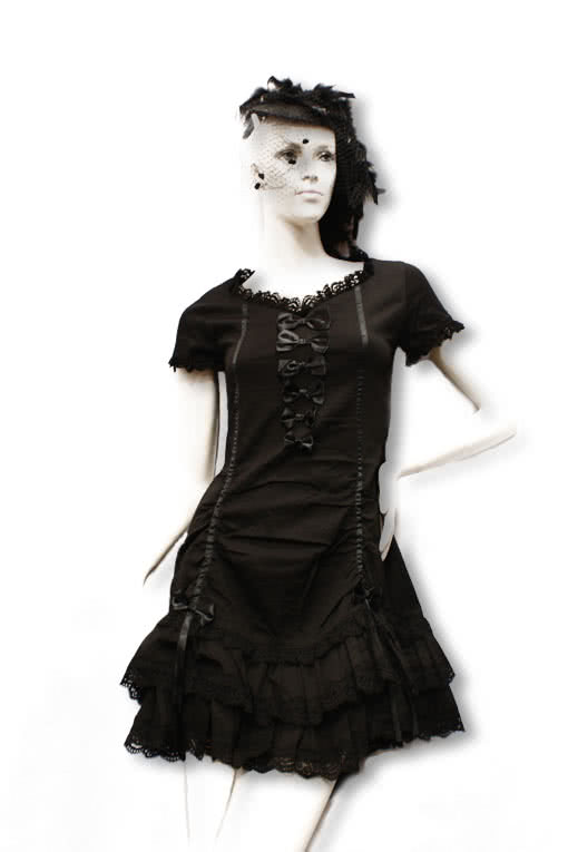 Schwarzes Kleid mit Satinschleifen Gothic Kleid schwarz Sommerkleid S / 36