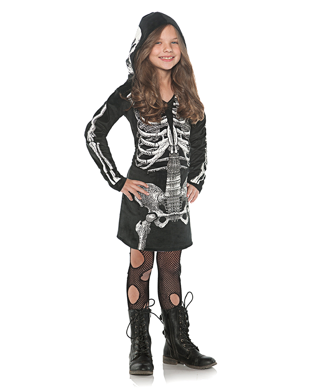 Skelett Kapuzenkleid für Kinder für Halloween Kostüme M