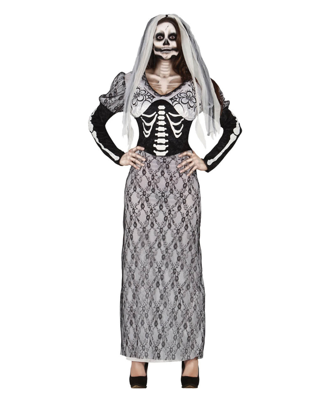Skelett Braut Kostüm  Brautkleid für Halloween One Size