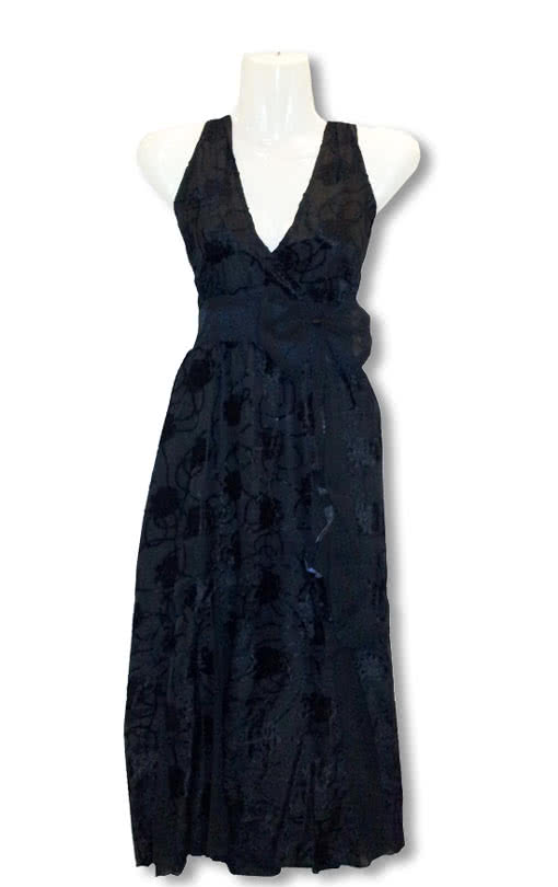 Schwarzes Sommerkleid mit Flockdruck -Rockabilly Kleid-Abendkleid- L / 40