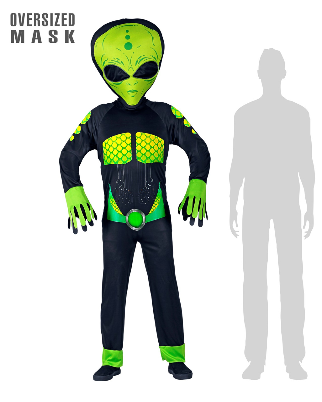 Space Alien Overall mit Riesenmaske für Halloween S/M