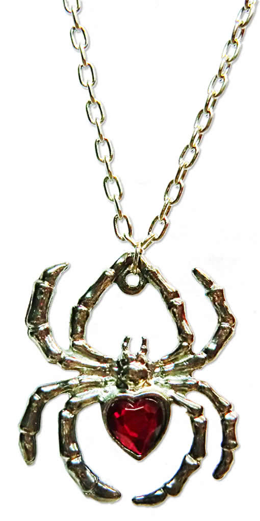 Spinnenkette mit rotem Herz Stein   Halloween Schmuck