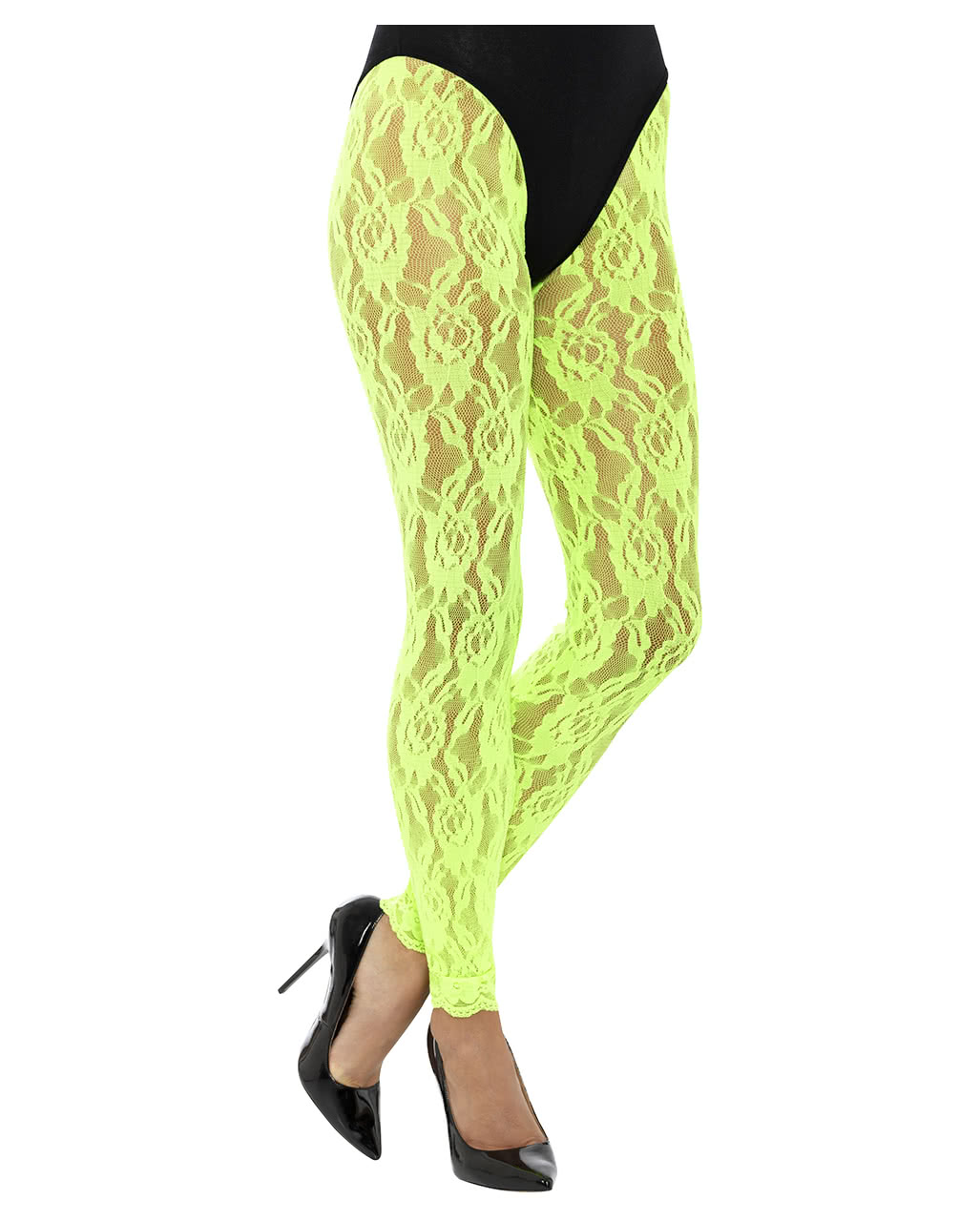 80er Jahre Spitzen Leggings neongrün für Mottoparty