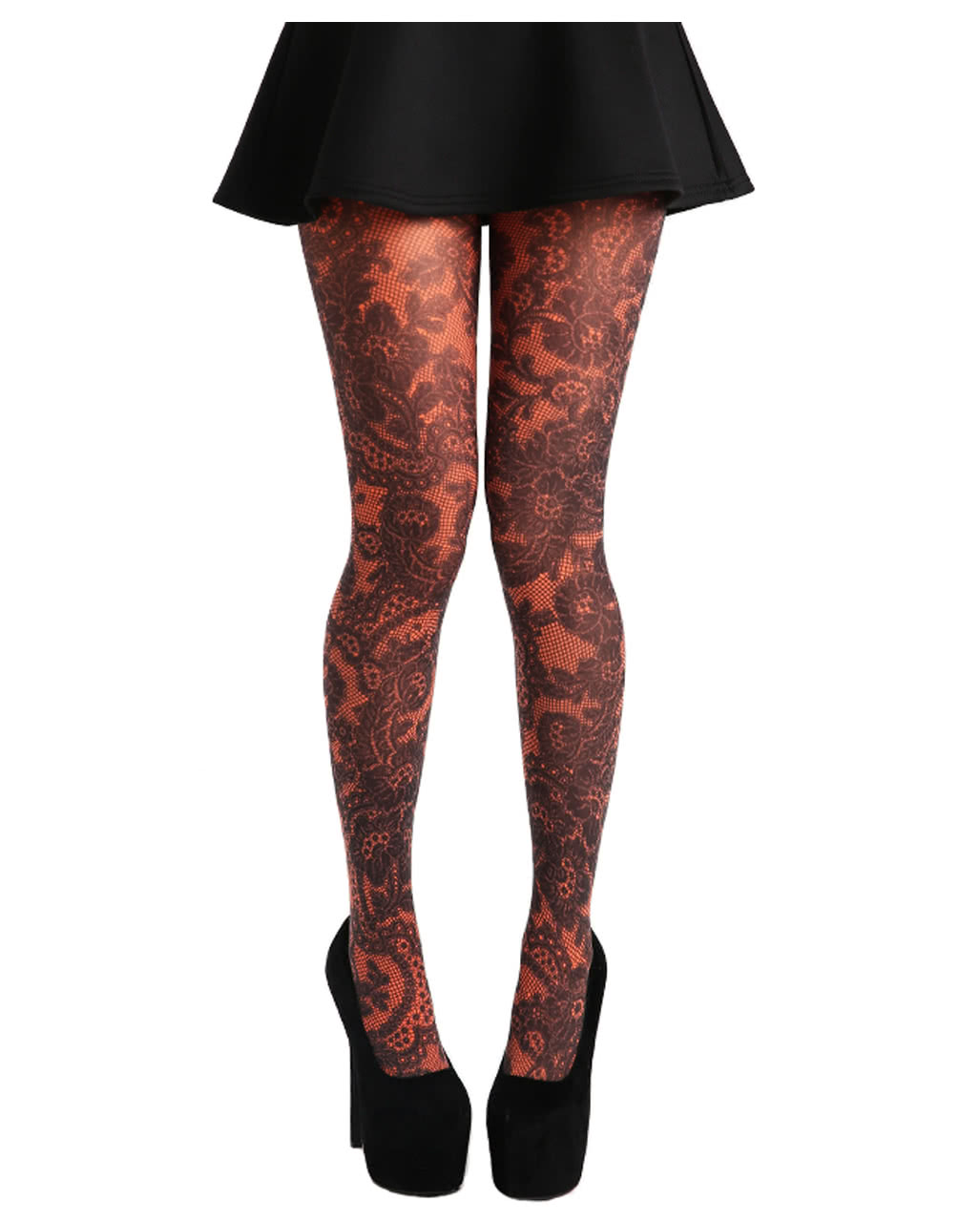 Spitzen Print Strumpfhose Orange ❋