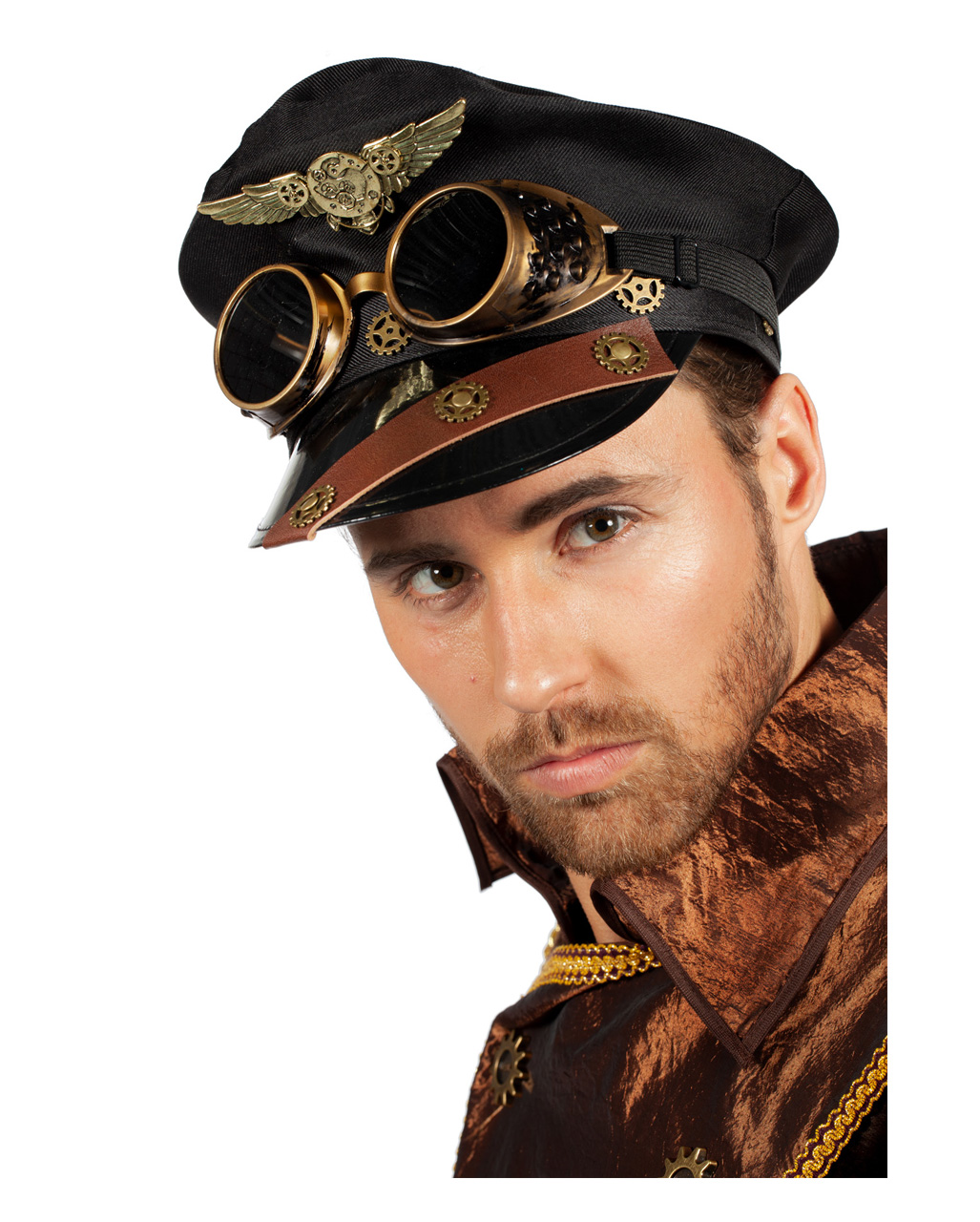 Steampunk Schirmmütze mit Brille Kostümzubehör