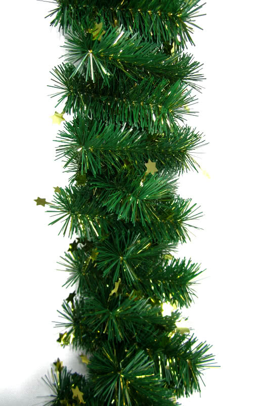 Tannengirlande mit goldenen Sternen   Festliche Weihnachtsgirlanden