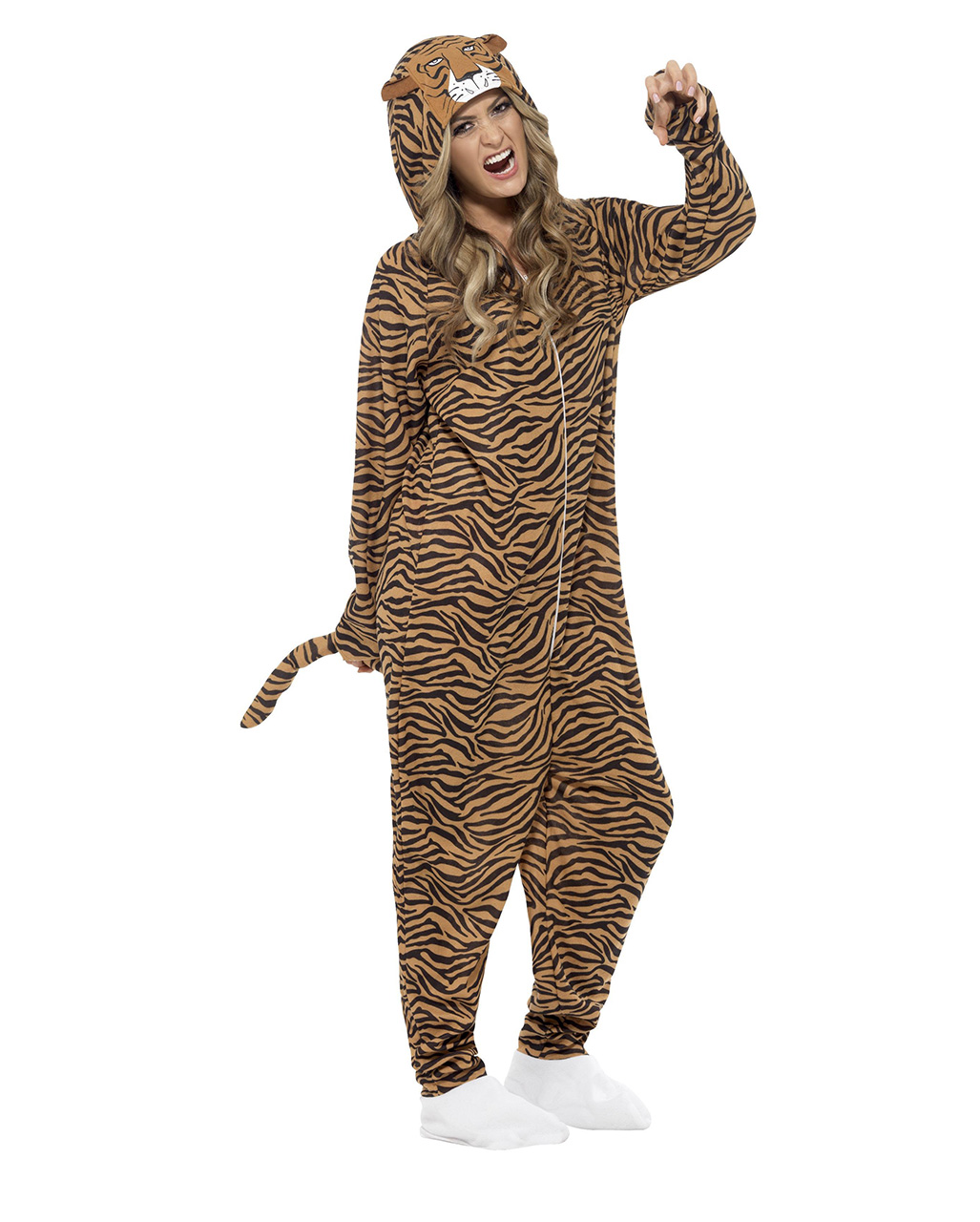 Tiger Onesie mit Kapuze Unisex für Karneval kaufen! L