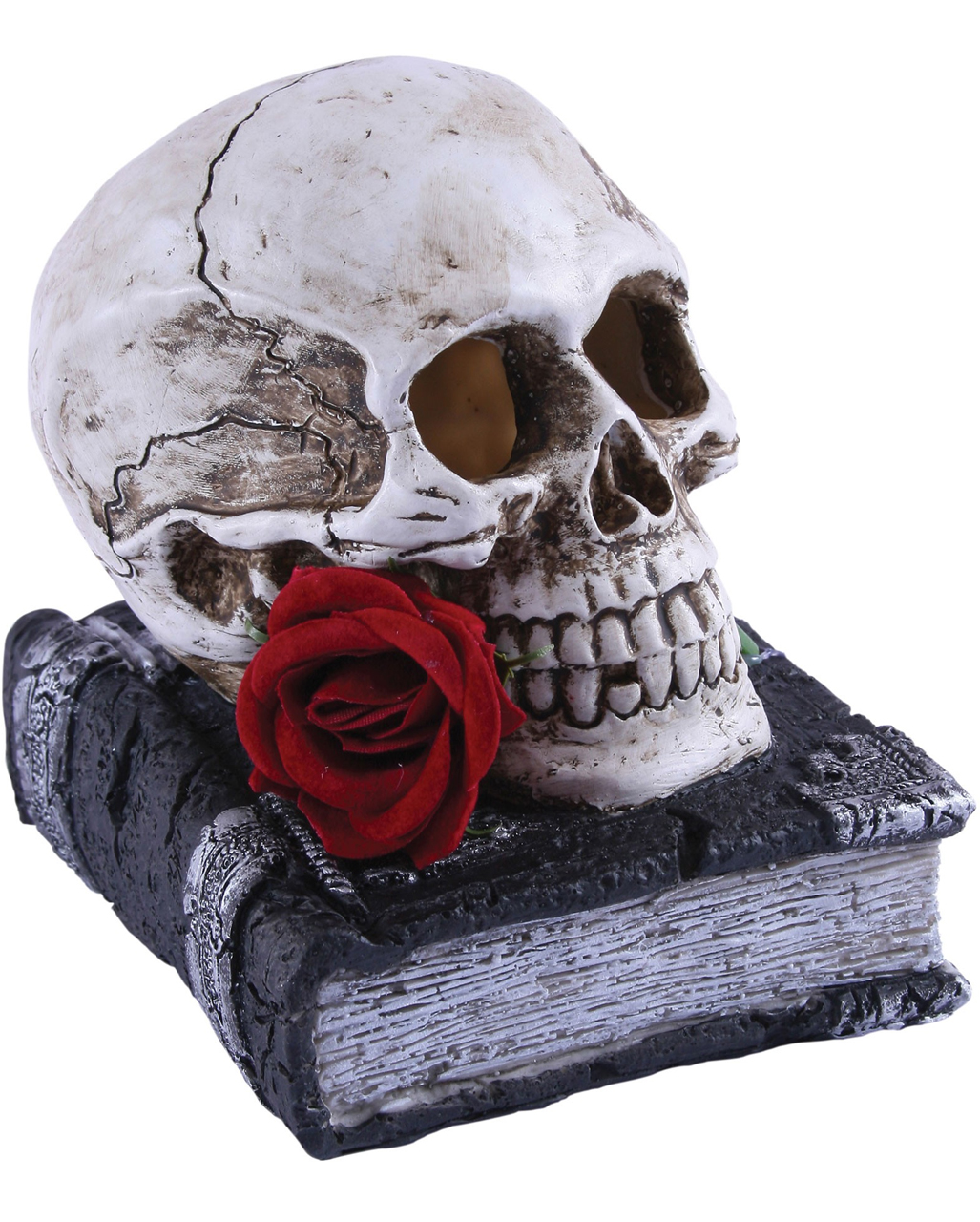 Totenkopf auf Buch mit Licht Halloween Totenschädel