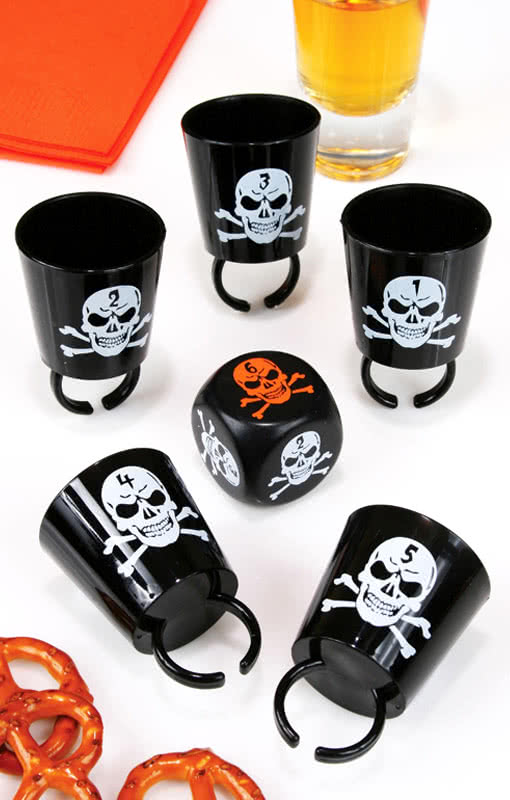 Totenkopf Schnapsgläser mit Würfel Trinkspiel Zubehör