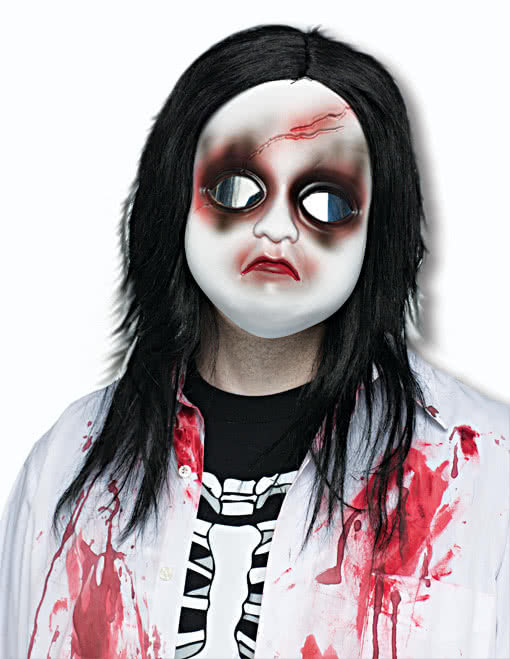 Unheimliche Doll Face Halbmaske   Blutige Horror Puppenmaske