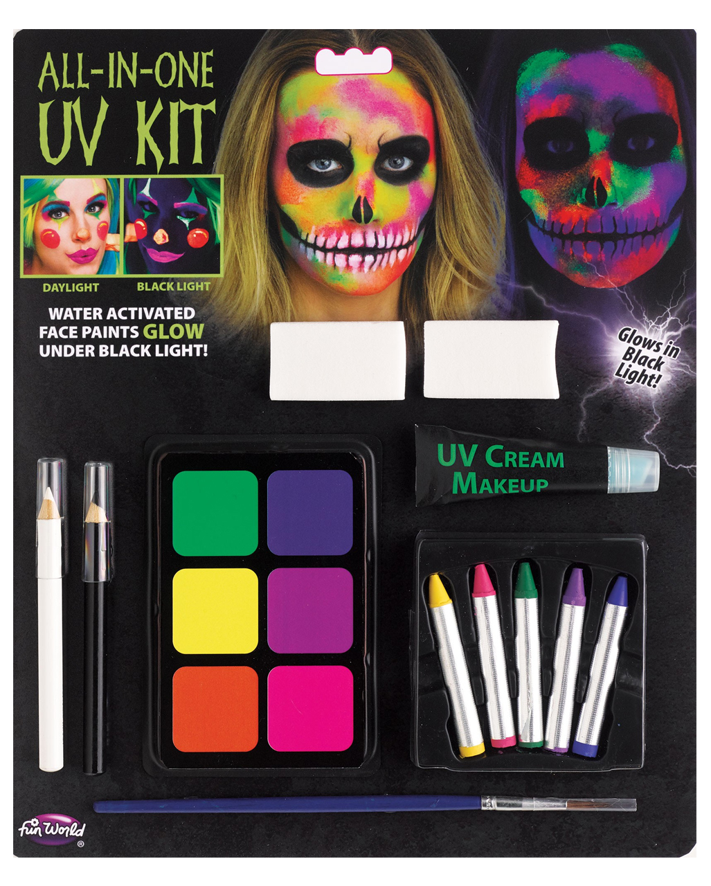 UV Make-up Kit leuchtet im Schwarzlicht