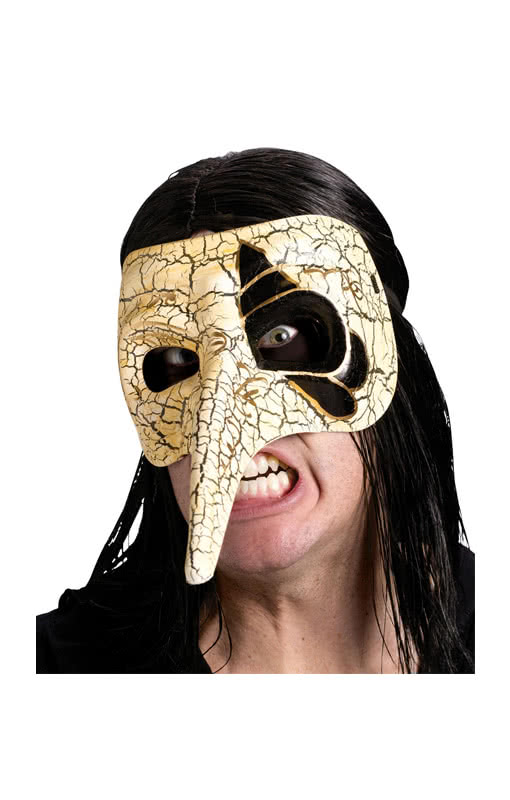 Venezianische Schnabelmaske cremefarben/gold venezianischer Look