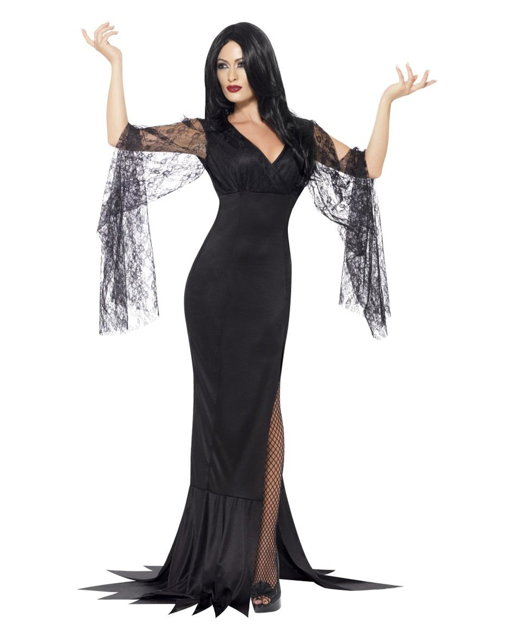 Verführerisches Morticia Kleid Halloween Kostümkleid für Frauen S