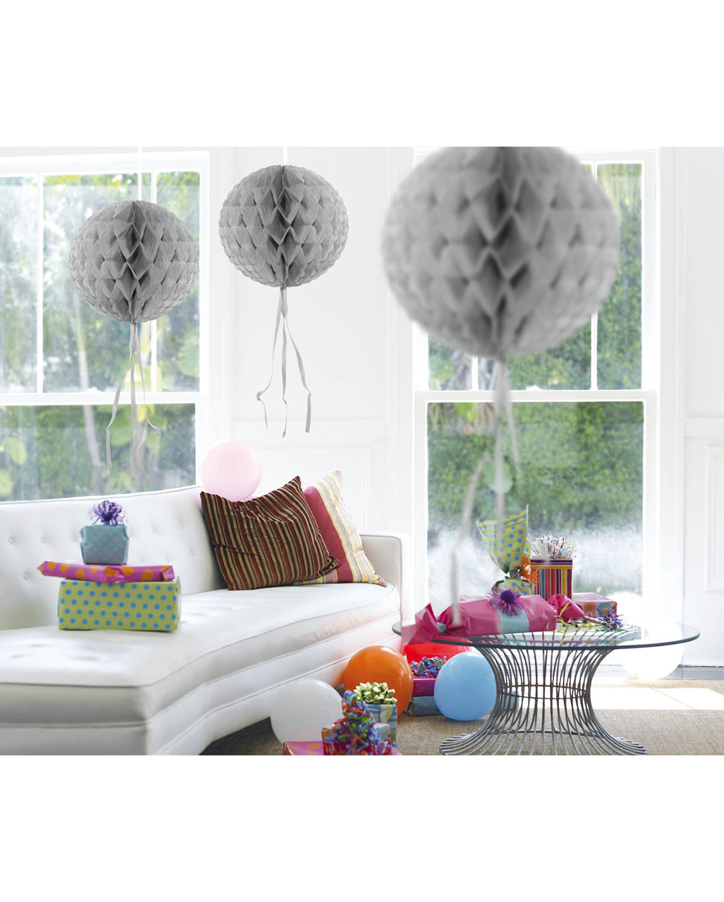 Wabenball Silber 30cm als Partydeko kaufen!