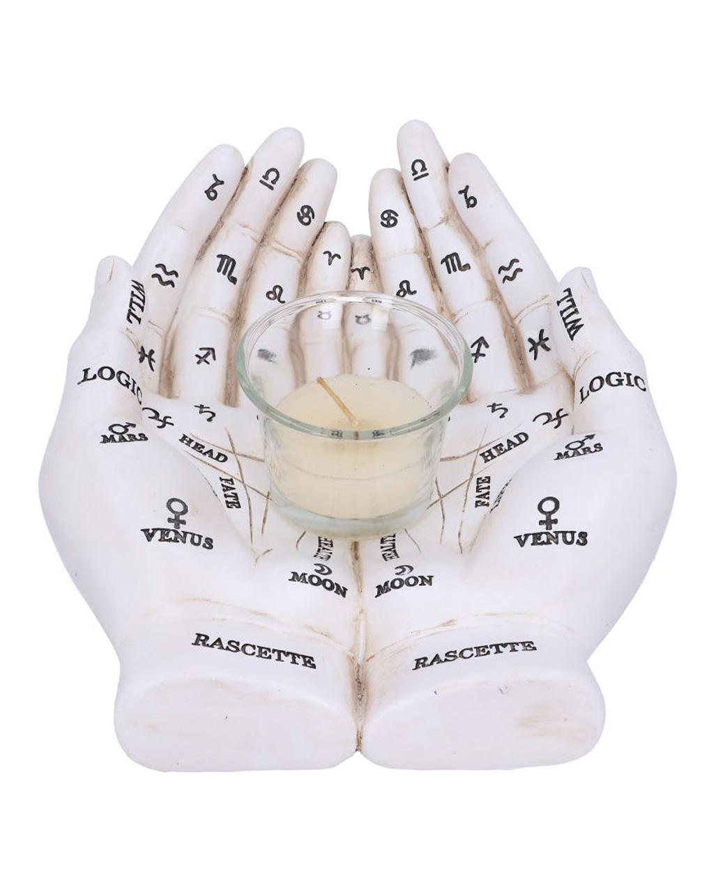 Weiße Handlese-Hände Kerzenhalter Esoterik-Design