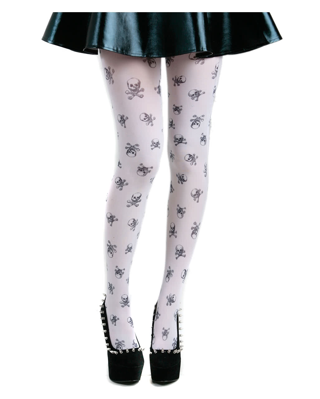 Strumpfhose mit Totenköpfen weiß/schwarz für Halloween & Gothic