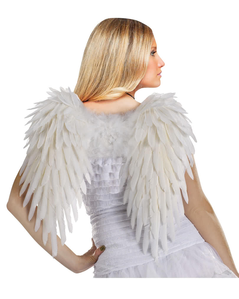 Weiße Engelsflügel Dlx   Weiße Federflügel als Kostümzubehör