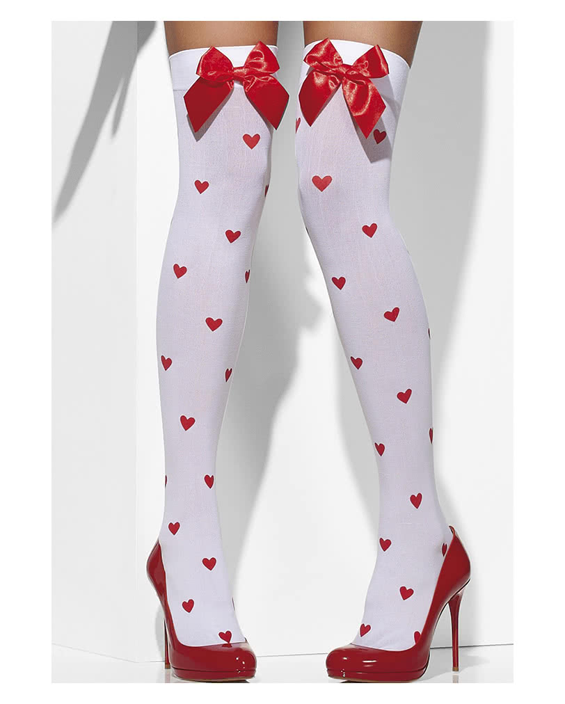 Weiße Overknees mit Herz & Schleife   Sexy Overknees Strümpfe mit