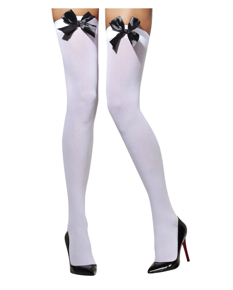 Weiße Overknees mit Schleife halterlose Strümpfe