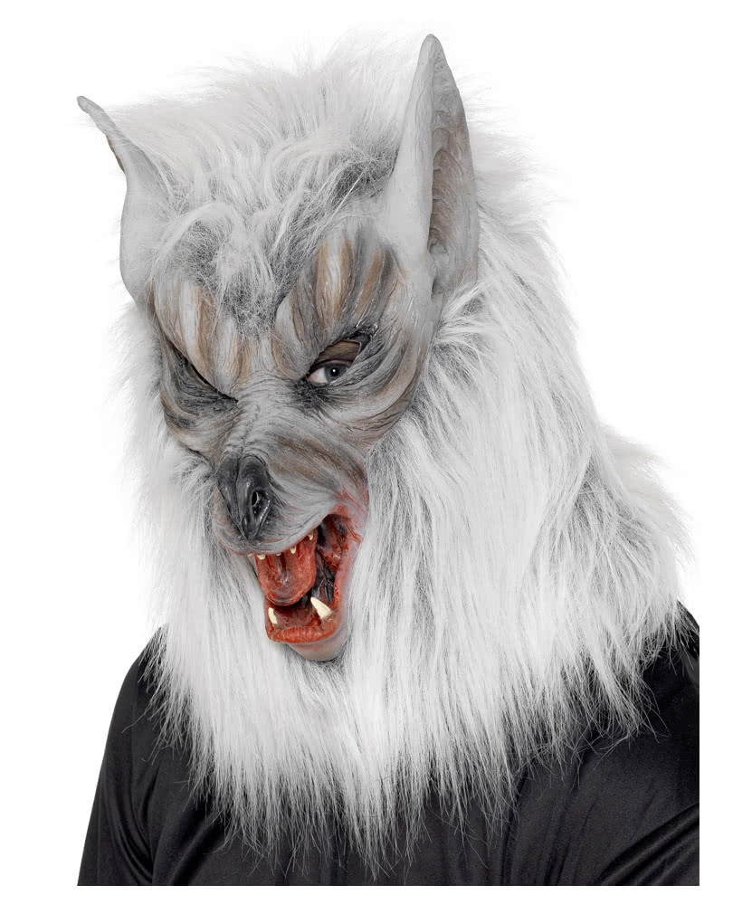 Werwolf Maske silbergrau   Silbergrauer Wolf als Tiermaske
