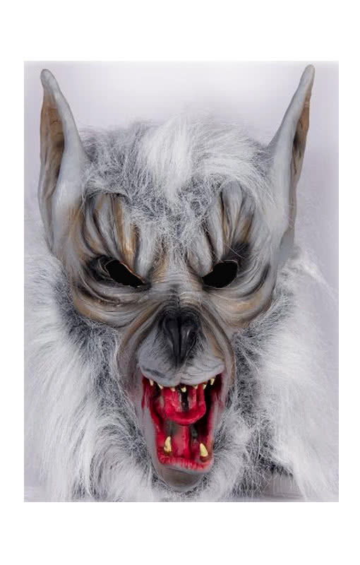 Werwolf Maske mit Fell Graue Werwolfmaske aus Latex