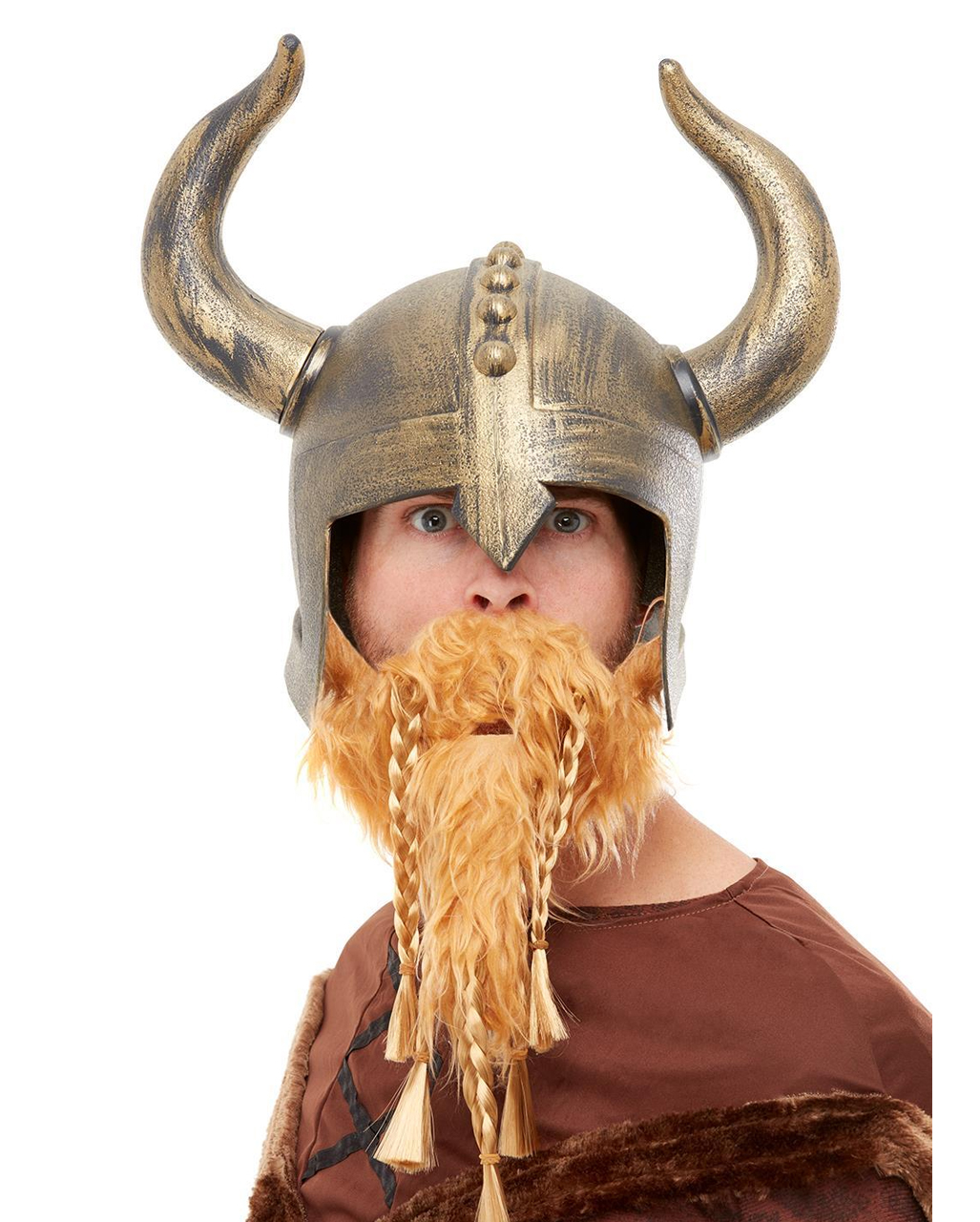 Goldener Vikinger Helm mit Bart für Mottoparties!
