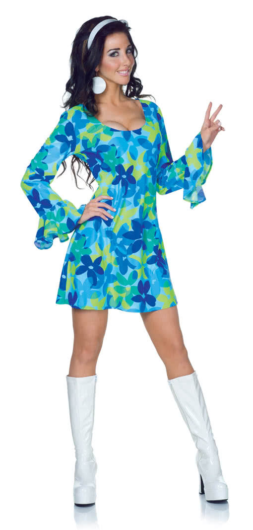 Wild Flower Hippie Kleid XL -60er Jahre Kleid mit Blumenmuster