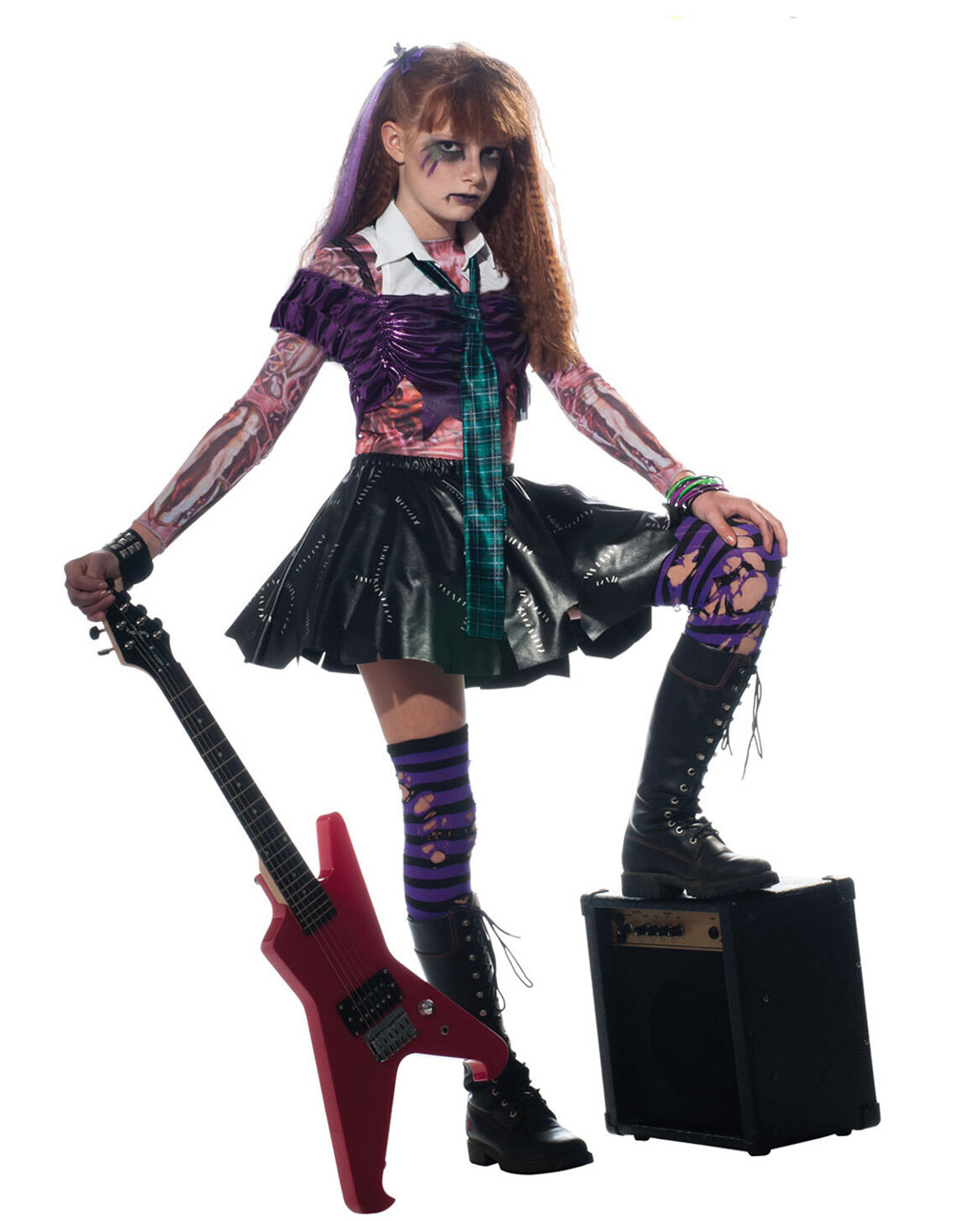 Zombie Punk Rocker Girl Kinderkostüm für Halloween S