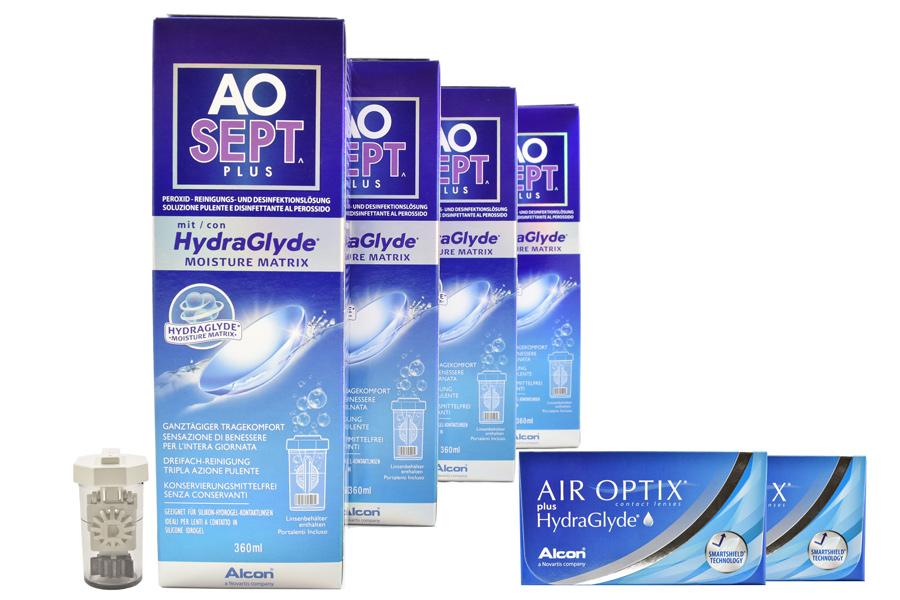 Air Optix plus HydraGlyde 2 x 6 Monatslinsen + AoSept Plus HydraGlyde Halbjahres-Sparpaket