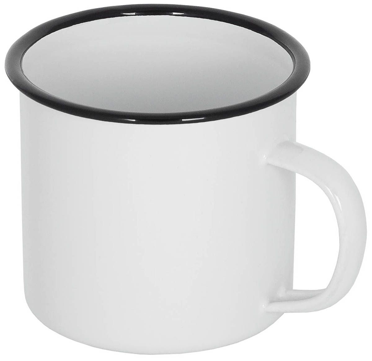 Emaille-Tasse, weiss-schwarz, ca. 350 ml