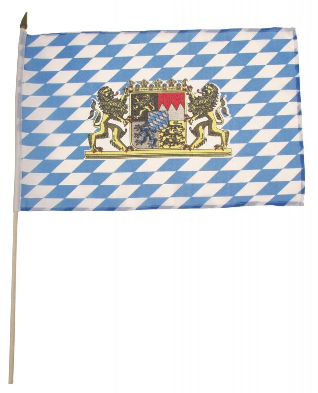 Fahne, Bayern mit Wappen, Holzstiel, Gr. 30x45 cm