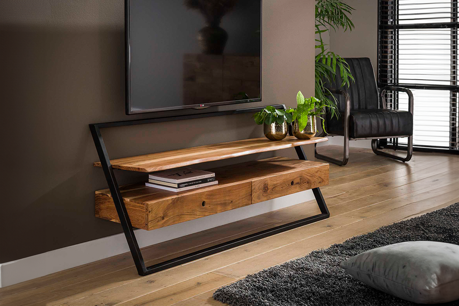 KAWOLA Lowboard VITA TV-Board Akazie braun 2 Schubladen