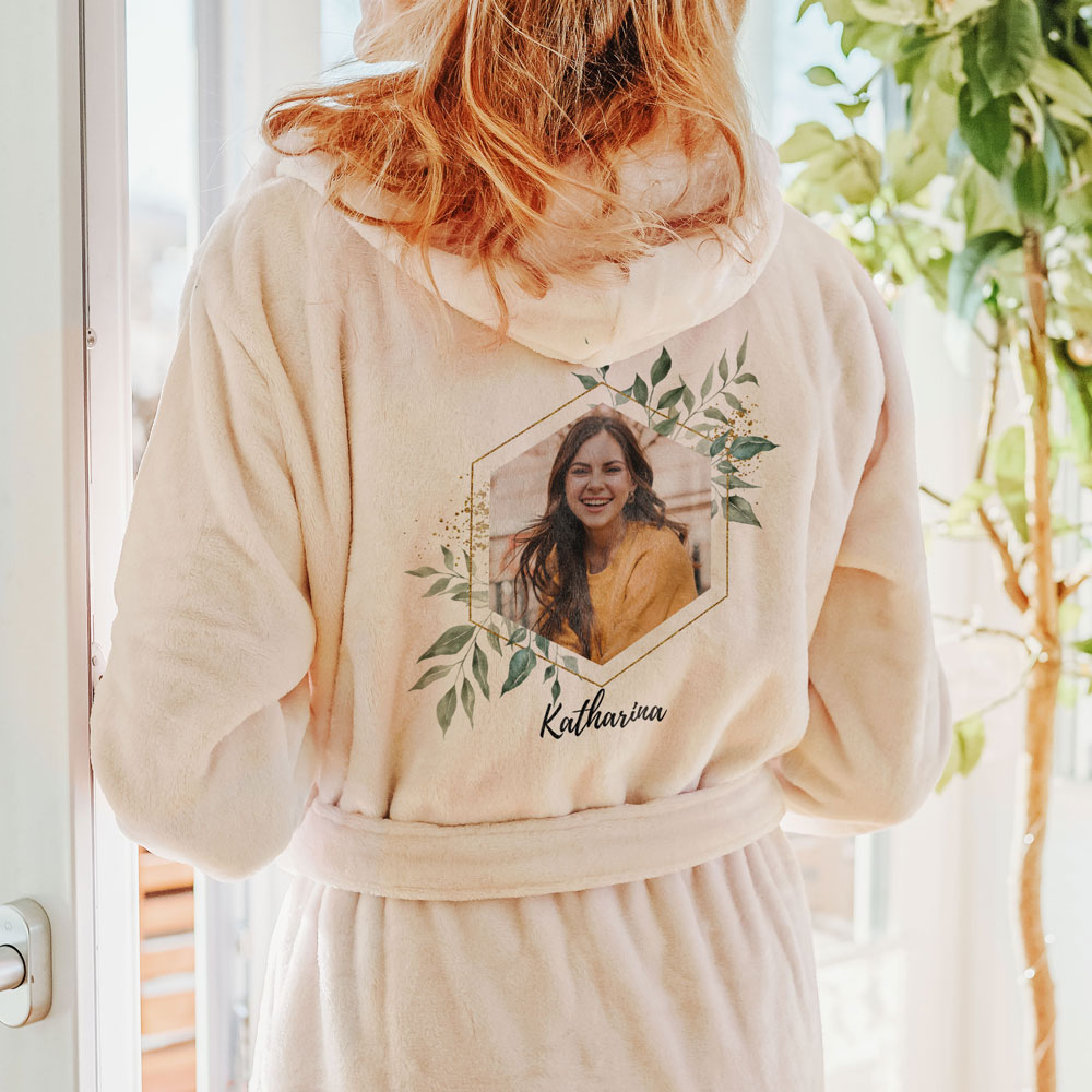 Bademantel Blätter mit Bild und Text, personalisiert, personalisierbar, Valentinstag Geschenk, Fotogeschenk, Witzige Geschenke, Romantische Geschenke, Hochzeitsgeschenk, Geschenk, Geschenkidee