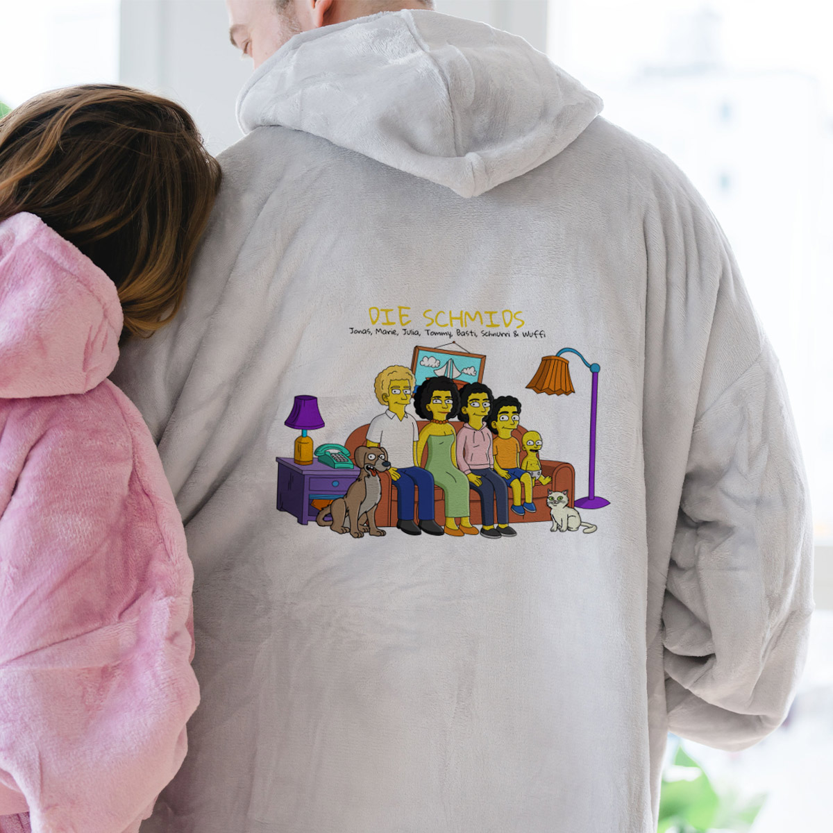 Personalisierbare Hoodie Decke mit Cartoon Familie, Valentinstag Geschenk, Witzige Geschenke, Romantische Geschenke, Hochzeitsgeschenk, Kleine Geschenke, Geschenk, Geschenkidee