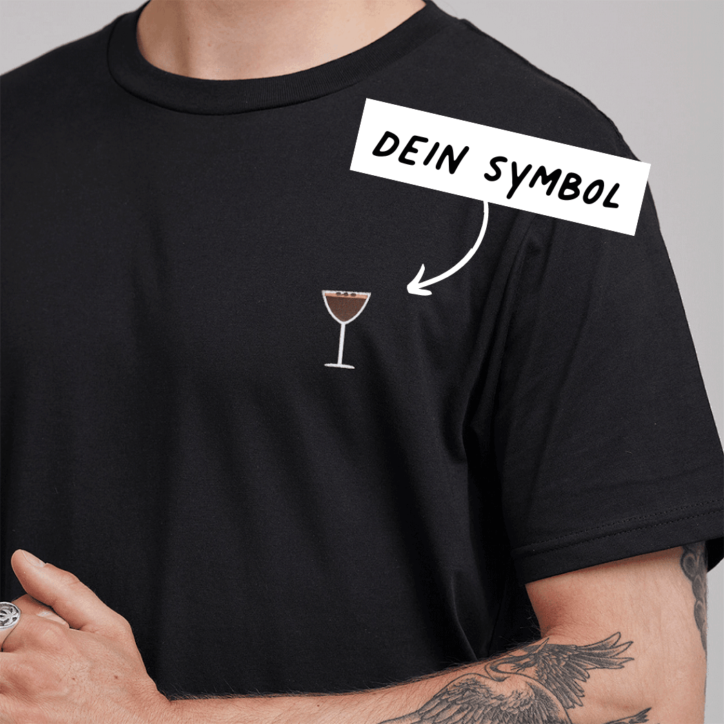 Besticktes T-Shirt Schwarz mit Symbol, personalisiert, personalisierbar, Valentinstag Geschenk, Geburtstagsgeschenk, Geschenk Männer, Geschenk Freund, Geschenk Bruder, Geschenke Frauen, Geschenke Freundin, Geschenk Schwester, Witzige Geschenke, Romantisch