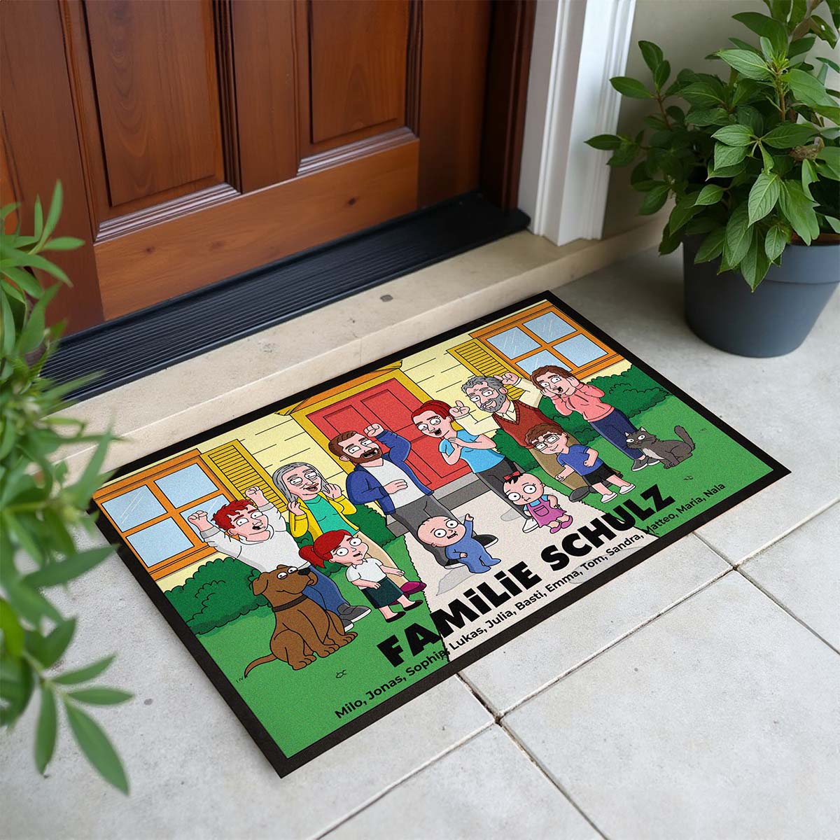 Personalisierbare Fußmatten-Illustration Zeichentrick Familie, Valentinstag Geschenk, Witzige Geschenke, Romantische Geschenke, Hochzeitsgeschenk, Kleine Geschenke, Geschenk, Geschenkidee