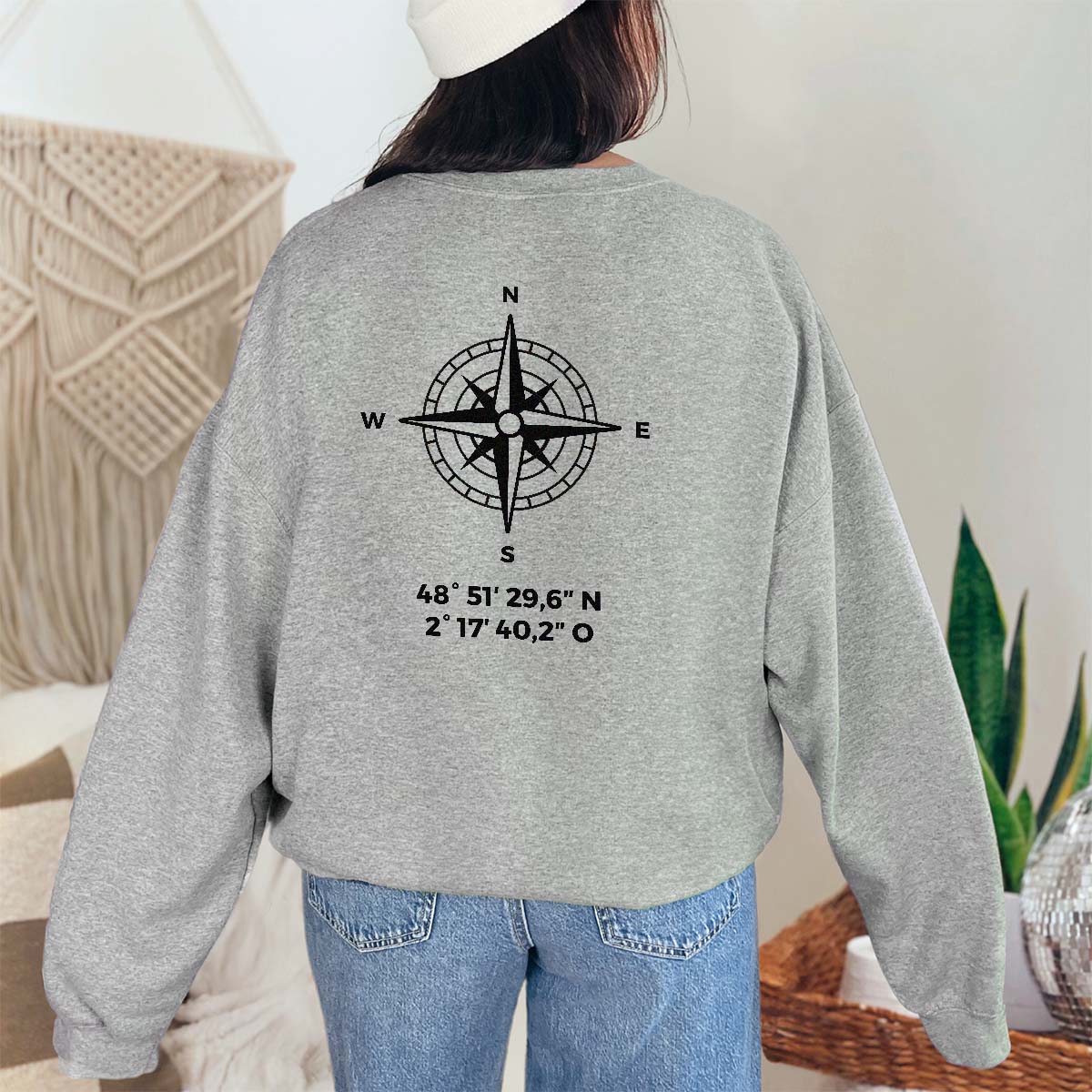 Personalisierbarer Pullover mit Kompass und Text, Valentinstag Geschenk, Geschenke Frauen, Geschenke Freundin, Geschenk Schwester, Witzige Geschenke, Romantische Geschenke, Hochzeitsgeschenk, Kleine Geschenke, Geschenk, Geschenkidee