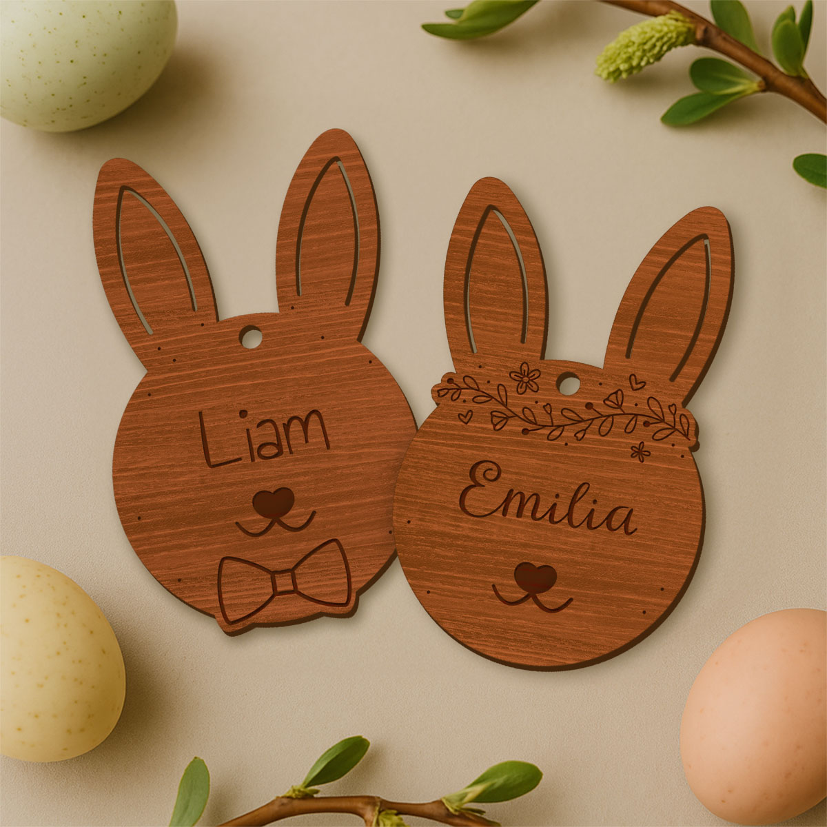 Personalisierbarer Anhänger Osterhase 2er-Set mit Name, Romantische Geschenke, Hochzeitsgeschenk, Kleine Geschenke, Geschenk, Geschenkidee