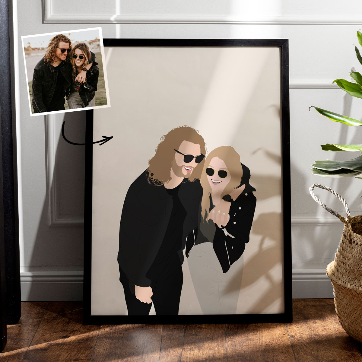 Handgezeichnete Poster Illustration mit 2 Personen, personalisiert, personalisierbar, Valentinstag Geschenk, Fotogeschenk, Geburtstagsgeschenk, Geschenk Männer, Geschenk Freund, Geschenk Bruder, Geschenke Frauen, Geschenke Freundin, Geschenk Schwester, Ge