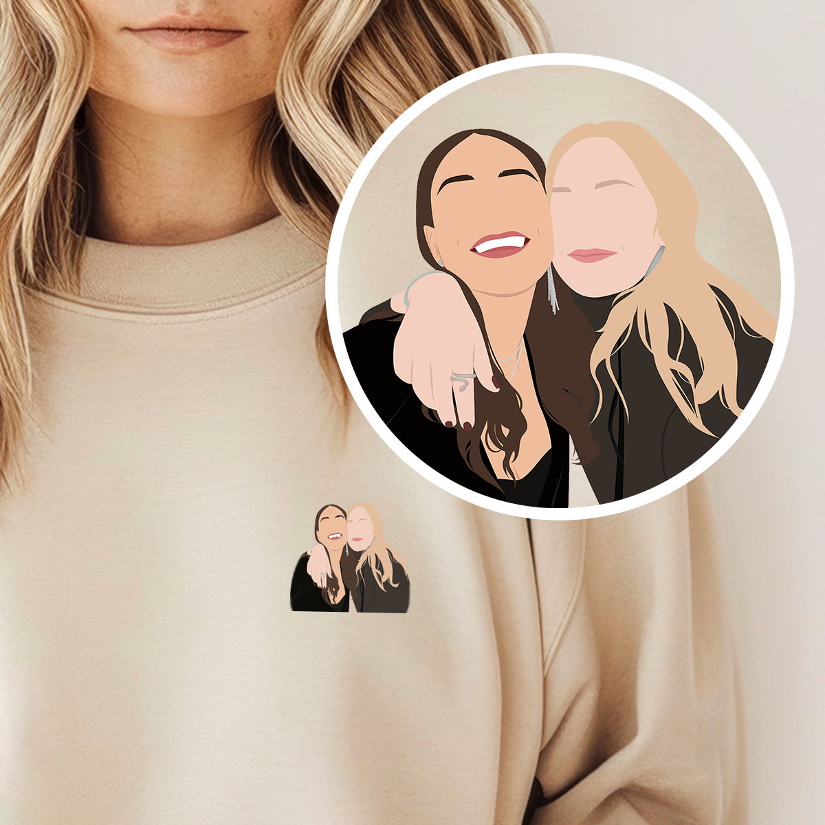 Personalisierbarer Pullover mit kleiner Illustration 2 Personen, Valentinstag Geschenk, Fotogeschenk, Witzige Geschenke, Romantische Geschenke, Hochzeitsgeschenk, Kleine Geschenke, Geschenk, Geschenkidee