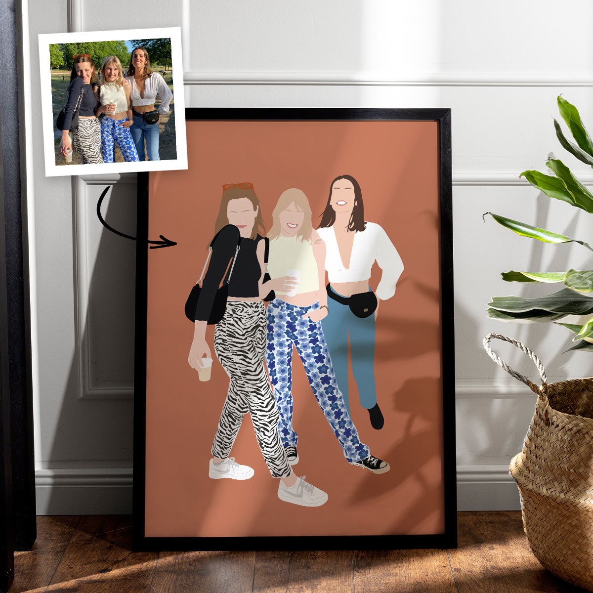 Handgezeichnete Poster Illustration mit 3 Personen, personalisiert, personalisierbar, Valentinstag Geschenk, Fotogeschenk, Geburtstagsgeschenk, Geschenke Frauen, Geschenke Freundin, Geschenk Schwester, Geschenk Mama, Romantische Geschenke, Hochzeitsgesche