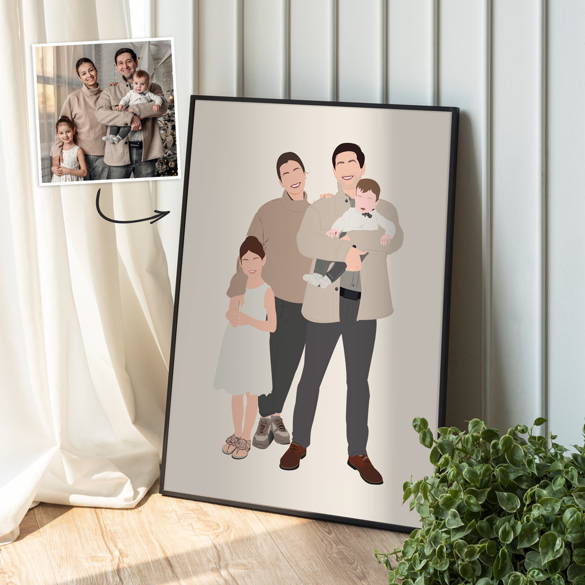 Handgezeichnete Poster Illustration mit 4 Personen, personalisiert, personalisierbar, Valentinstag Geschenk, Fotogeschenk, Geburtstagsgeschenk, Geschenke Frauen, Geschenke Freundin, Geschenk Schwester, Geschenk Mama, Romantische Geschenke, Hochzeitsgesche