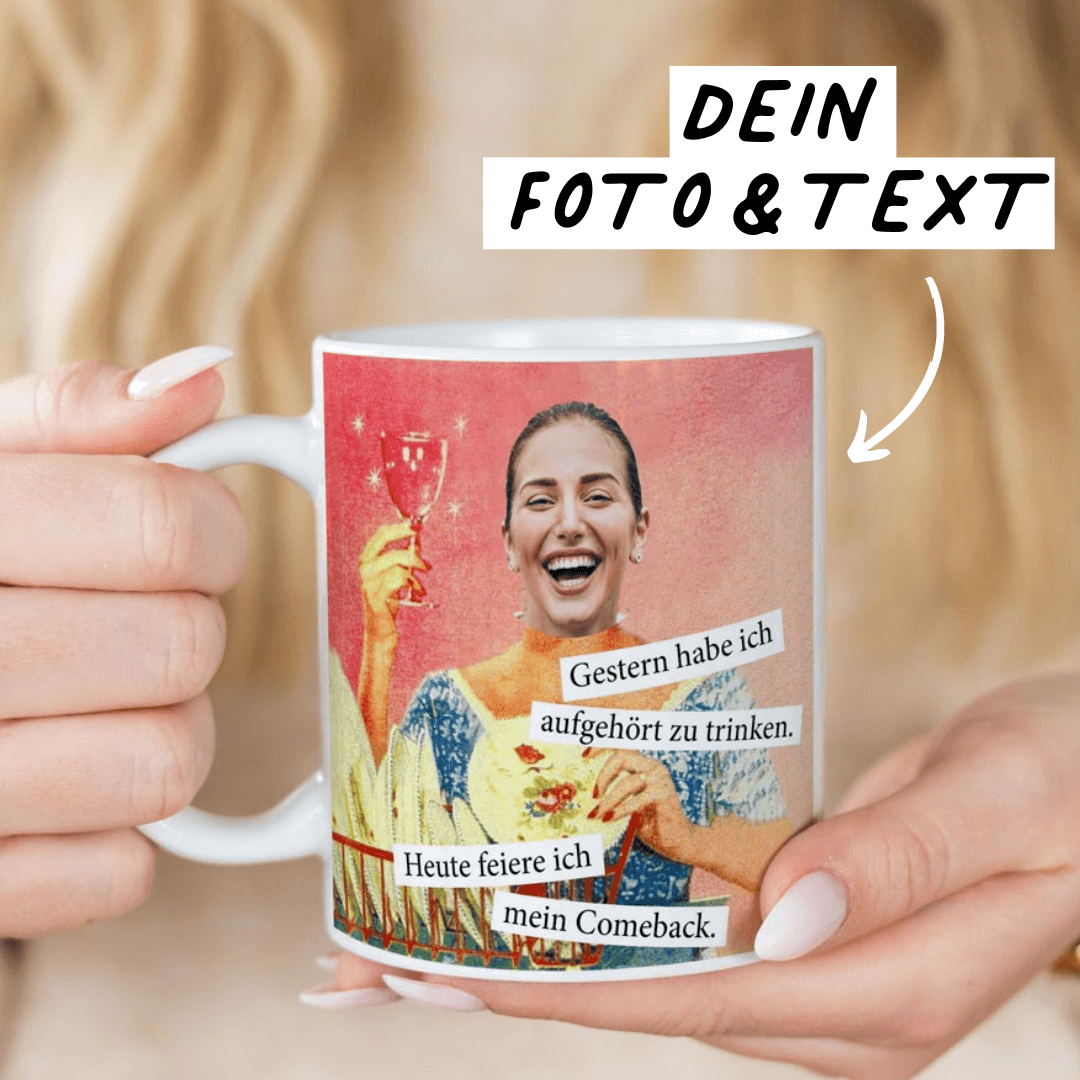 Personalisierbare Tasse mit Gesicht im Retro-Design, Fotogeschenk, Geschenke für Frauen, Geschenke für Freundin, Geschenk für Schwester, Geschenk für Mama, Kleine Geschenke, Geschenk, Geschenkidee